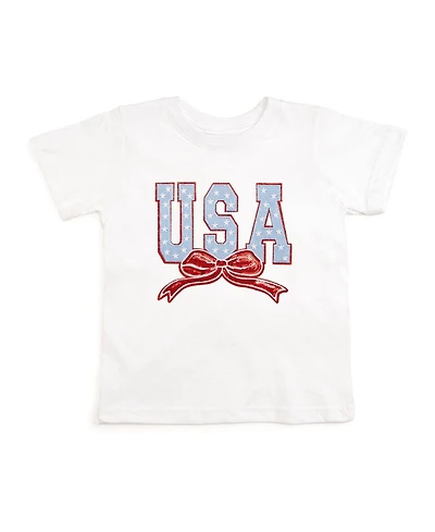 Sweet Wink Toddler Girls Usa Stars and Bow Patch Short Sleeve T-Shirt