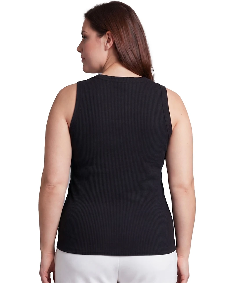 24seven Comfort Apparel Plus Curvy Ribbed Knit Sleeveless Top