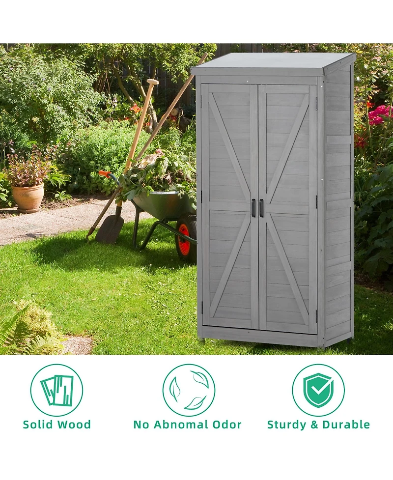 sumyeg Outdoor Storage Cabinet and Metal Top,Garden Storage Shed,Outdoor 68 Inches Wood Tall Shed for Yard and Patio