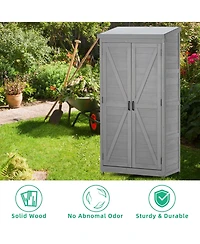 sumyeg Outdoor Storage Cabinet and Metal Top,Garden Storage Shed,Outdoor 68 Inches Wood Tall Shed for Yard and Patio