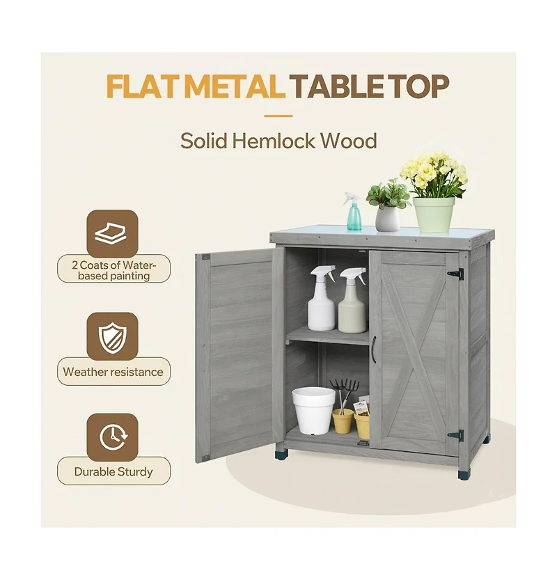 sumyeg Potting Bench with Storage Cabinet and Metal Table Top for Outdoor Patio,Outdoor Work Station