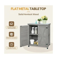 sumyeg Potting Bench with Storage Cabinet and Metal Table Top for Outdoor Patio,Outdoor Work Station