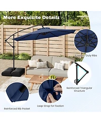 Gymax 10 Ft Solar Offset Hanging Umbrella Patio Cantilever Umbrella w/ 32 Led Lights Outdoor