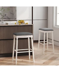 Gymax 29'' Bar Stool Set of 4 w/ Padded Seat Cushions Rubber Wood Legs Upholstered