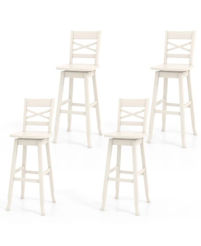 Gymax 4PCS 30'' Bar Height Stool Swivel Bar Stool Rubber Wood Inclined Backrest