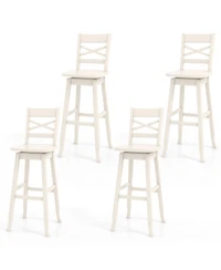 Gymax 4PCS 30'' Bar Height Stool Swivel Bar Stool Rubber Wood Inclined Backrest
