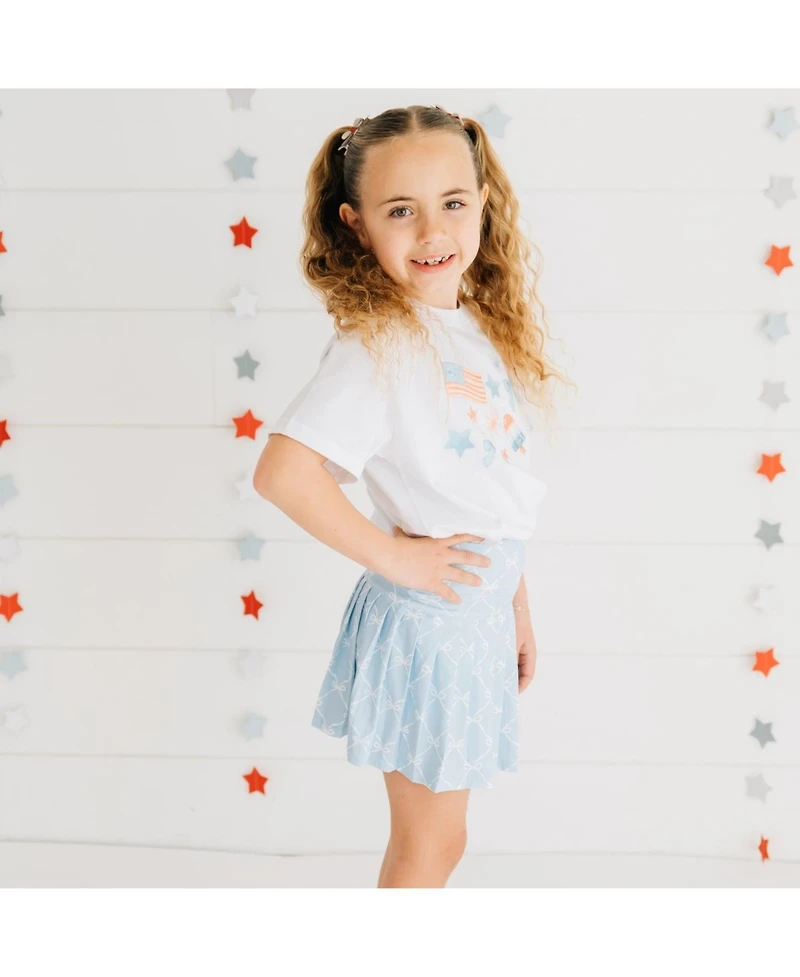 Sweet Wink Little Girls Patriotic Watercolor Short Sleeve T-Shirt