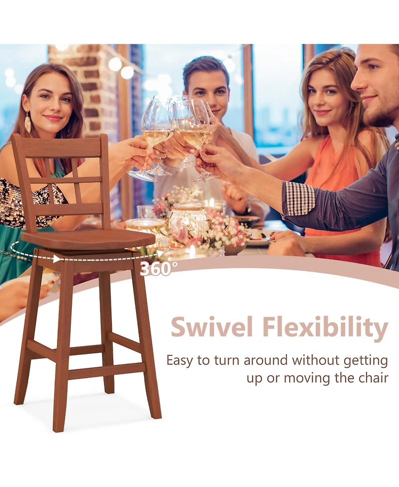 Gymax 4PCS 24.5 Inch Counter Height Bar Chairs Swivel Stools w/ Hollow Backrest