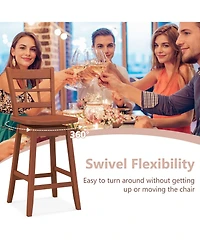 Gymax 4PCS 24.5 Inch Counter Height Bar Chairs Swivel Stools w/ Hollow Backrest