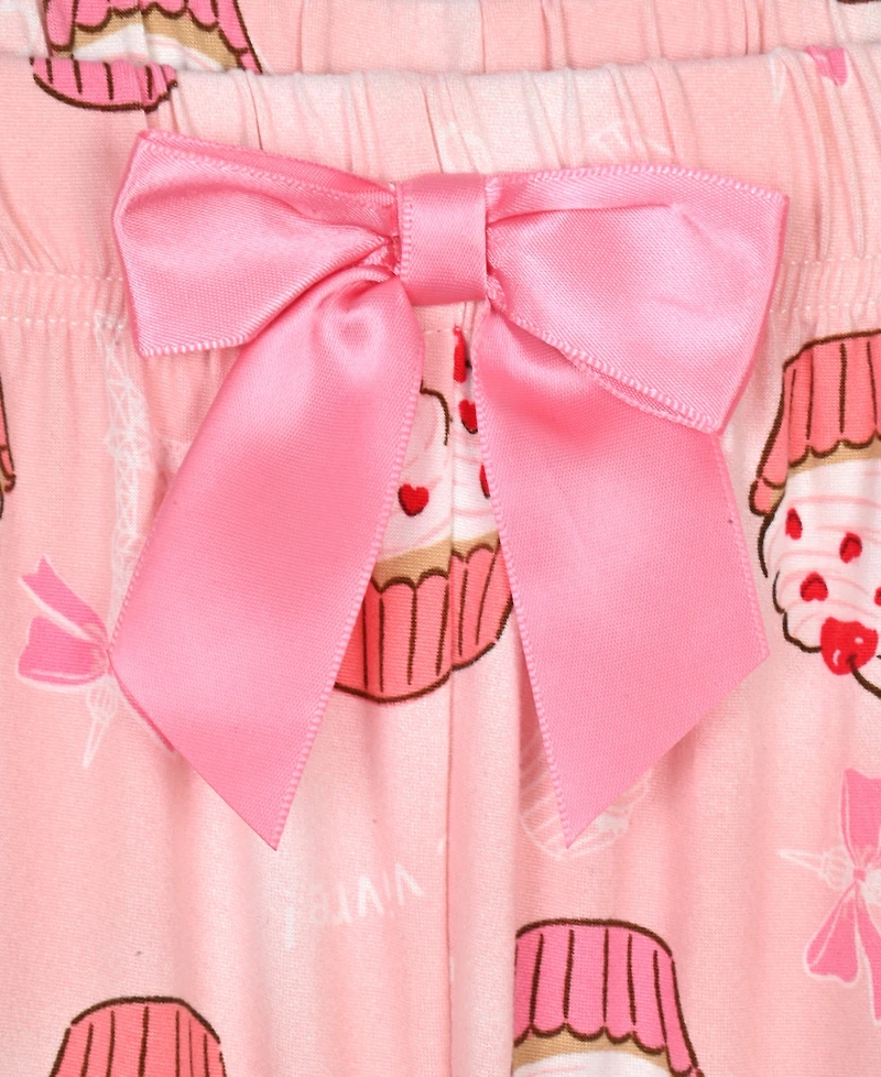 Sleep On It Girls' 7-16 Milky Cupcake Print Short Coat and Shorts with Headband, 3-Piece Set