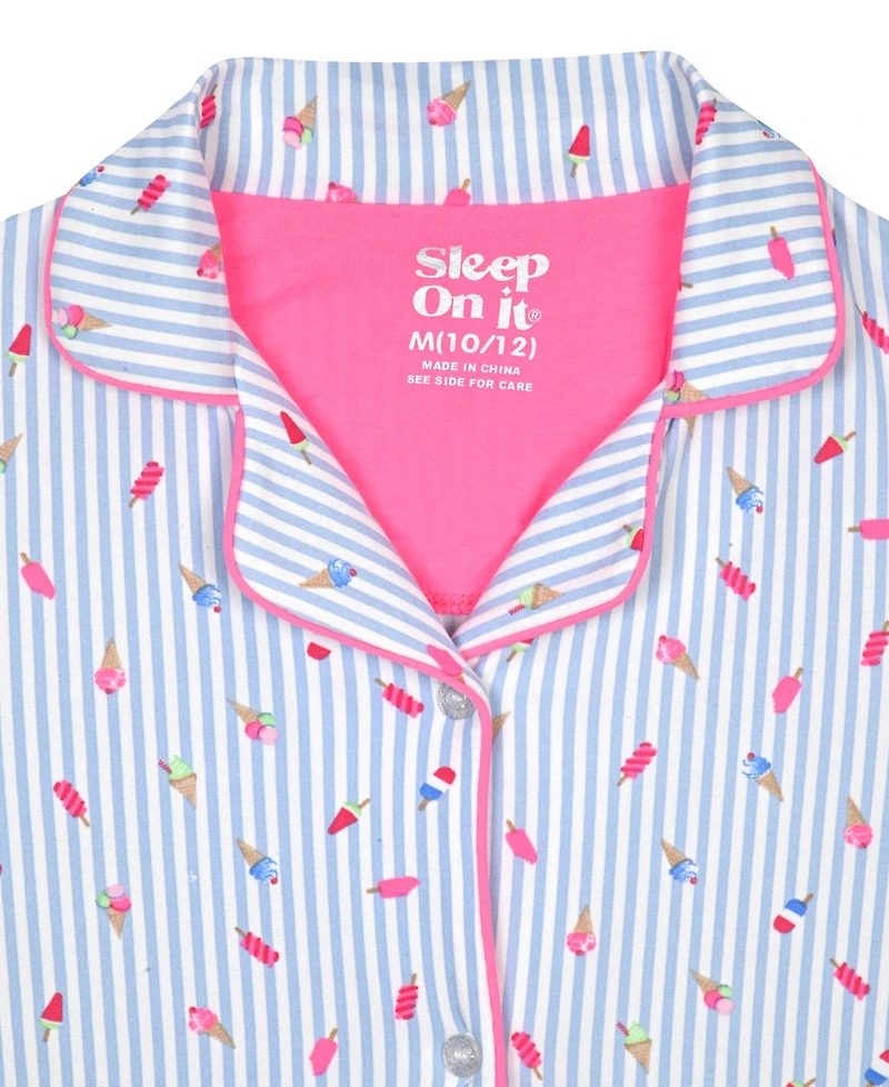 Sleep On It Girls' 7-16 Milk Stripe Ice Cream Print Coat and Shorts with Headband, 3-Piece Set