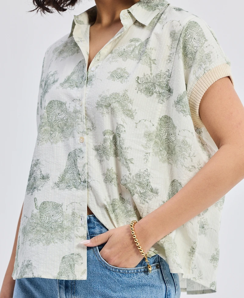 Reistor Women's Relaxed-fit Button-down Shirt Animal print