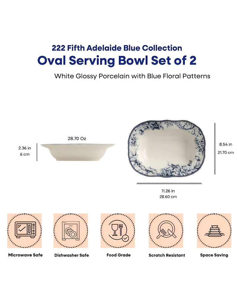222 Fifth Adelaide Blue Serving Bowls, Set of 2