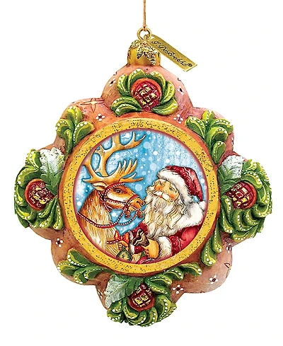G.DeBrekht Hand Painted Scenic Ornament Santa with Reindeer