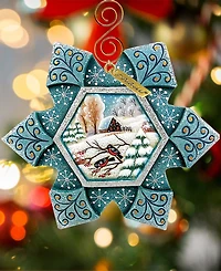 G.DeBrekht Hand Painted Scenic Ornament Robin Snowfall