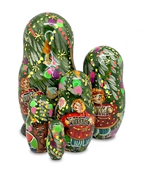 G.DeBrekht 5-Piece Christmas Tree Santa Russian Matryoshka Nested Doll Set