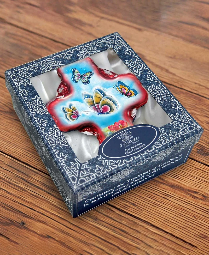 G.DeBrekht Butterflies Cross Glass Ornament