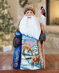 G.DeBrekht Woodcarved and Hand Painted Santa Deer Crossing Santa Figurine