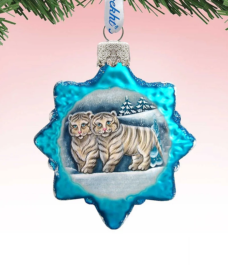 G.DeBrekht Santa White Tiger Cubs Glass Ornament