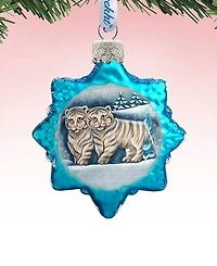 G.DeBrekht Santa White Tiger Cubs Glass Ornament