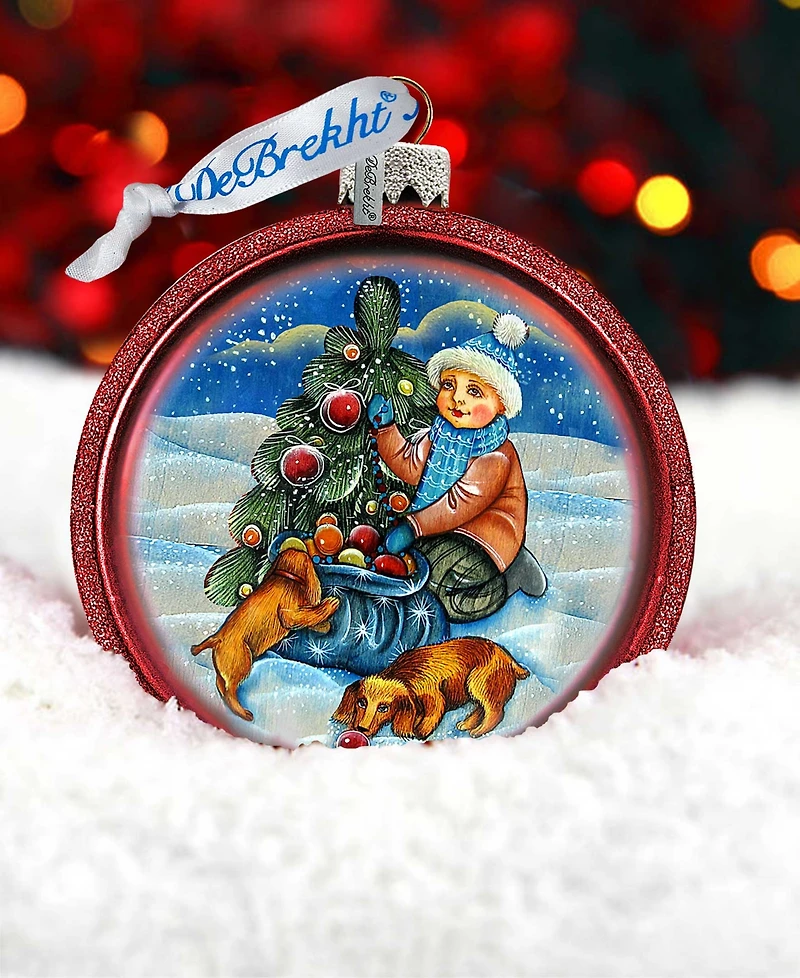 G.DeBrekht Trim A Tree Boy with Dogs C Ball Glass Ornament