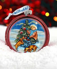 G.DeBrekht Trim A Tree Boy with Dogs C Ball Glass Ornament