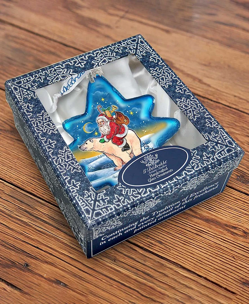 G.DeBrekht Ride to North Pole Santa Glass Ornament