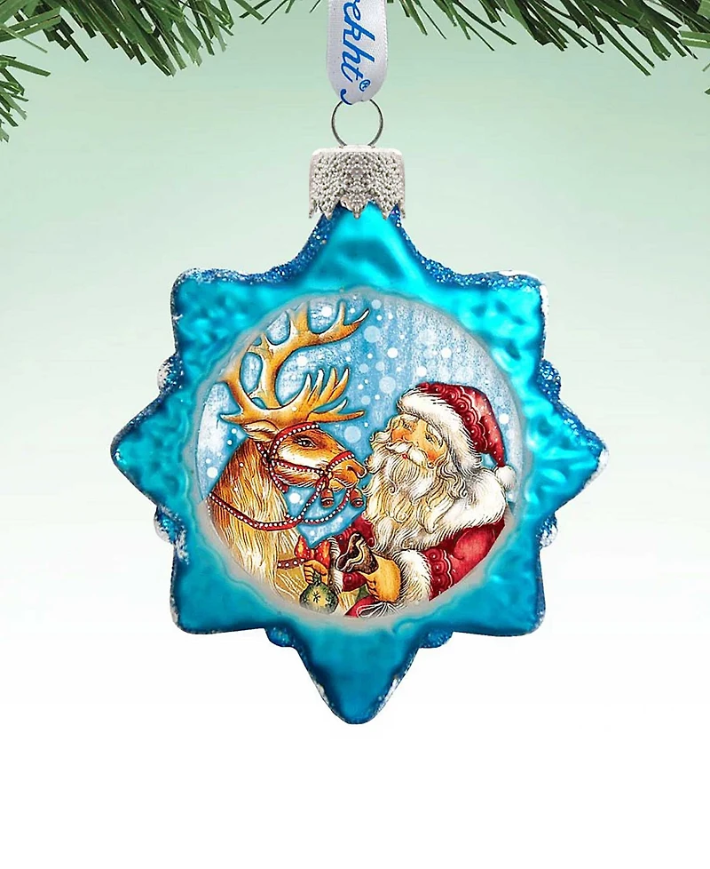 G.DeBrekht Reindeer Santa Glass Ornament