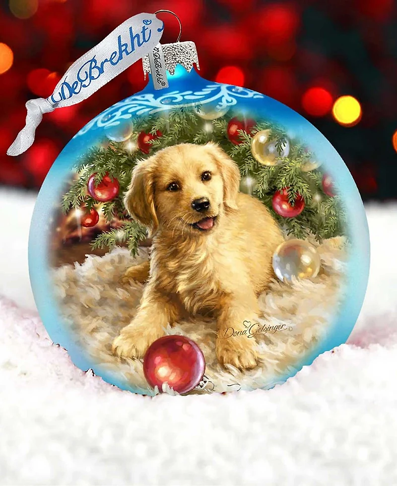 G.DeBrekht Christmas Puppy Glass Ornament by Dona Gelsinger