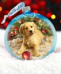 G.DeBrekht Christmas Puppy Glass Ornament by Dona Gelsinger