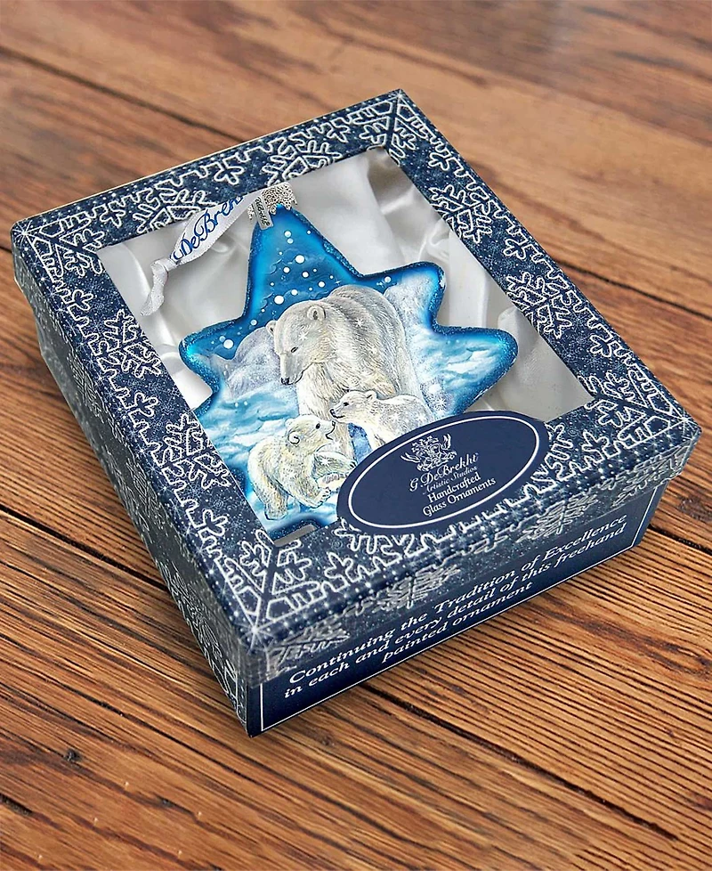 G.DeBrekht White Christmas Polar Bears North-Star Glass Ornament