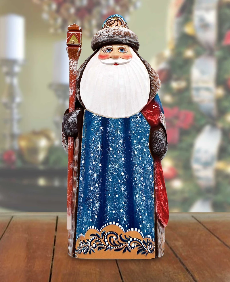 G.DeBrekht Woodcarved and Hand Painted Santa Twinkle-Yuletide Blue Santa Figurine