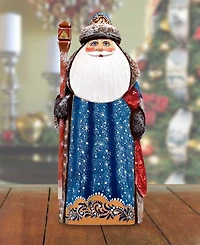 G.DeBrekht Woodcarved and Hand Painted Santa Twinkle-Yuletide Blue Santa Figurine