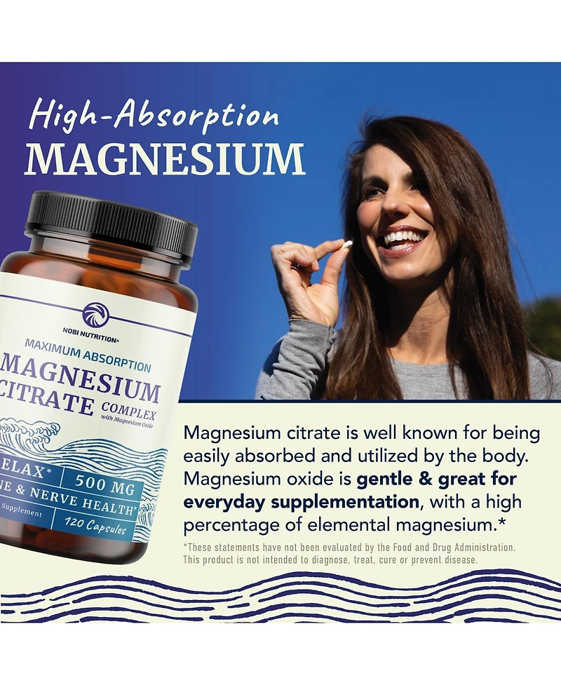 Magnesium Complex Capsules, Magnesium Oxide, Magnesium Citrate, Nobi Nutrition, 120ct