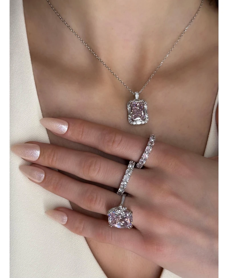 Suzy Levian Gala Collection Sterling Firework Cut Cubic Zirconia Multi-Cut Cluster Halo Pendant