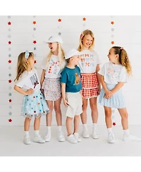 Sweet Wink Little Girls Patchwork Bow Patch Short Sleeve T-Shirt