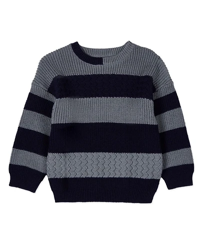MeMoi Toddler Boys 2-Tone Striped Cotton Rich Knit Pullover Sweater