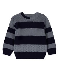 MeMoi Toddler Boys 2-Tone Striped Cotton Rich Knit Pullover Sweater