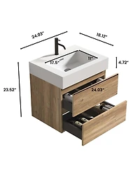 Sillysis Mid-Century Modern Bathroom Vanity with Oak Grille Double Drawers