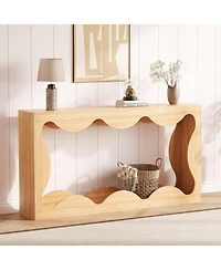 gaomon 63 Inch Farmhouse Scalloped Console Table for Entryway, Narrow Wood Sofa Table Behind Couch with Storage, Rustic Hallway Furniture