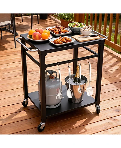 Flynama 2-Tier Outdoor Grill Cart with Locking Wheels and Tool Hooks