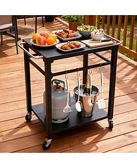 Flynama 2-Tier Outdoor Grill Cart with Locking Wheels and Tool Hooks