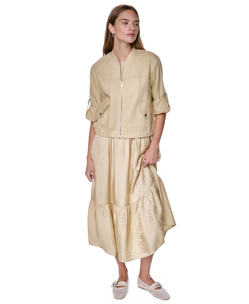 Dkny Women's Roll Tab Linen Bomber Jacket