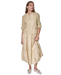 Dkny Women's Roll Tab Linen Bomber Jacket