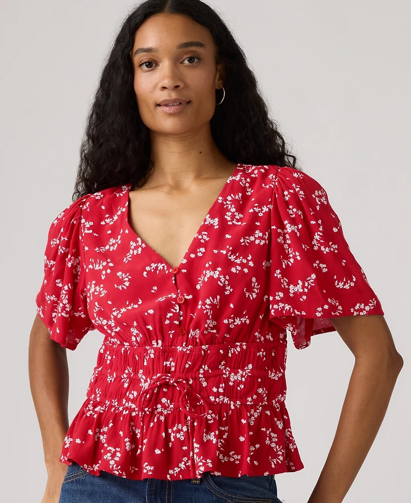 Levi's Women's V-Neck Floral-Print Short-Sleeve Blouse