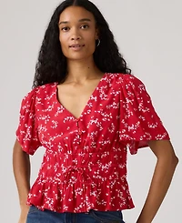Levi's Women's V-Neck Floral-Print Short-Sleeve Blouse