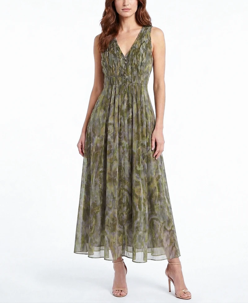 Taylor Women's Shirred V-Neck Polyester Dress