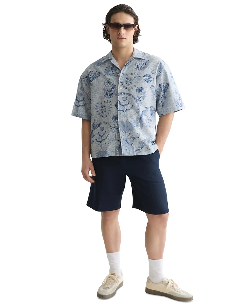 Scotch & Soda Men's Jacquard Spread Collar Short-Sleeve Shirt