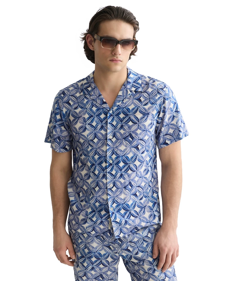 Scotch & Soda Men's Short-Sleeve Tiles Flower Blue Shirt