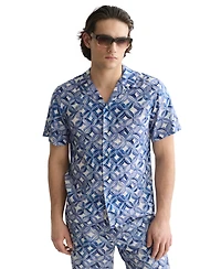 Scotch & Soda Men's Short-Sleeve Tiles Flower Blue Shirt